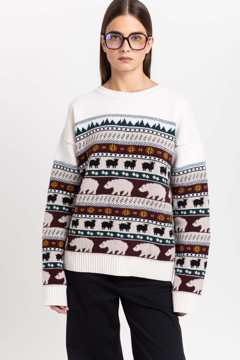 Light mix fine merino unisex holiday jacquard pullover