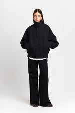 Black solid jersey wide-leg pants