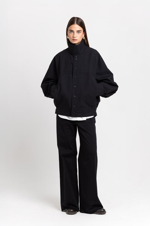 Black solid jersey wide-leg pants