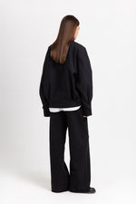 Black solid jersey wide-leg pants