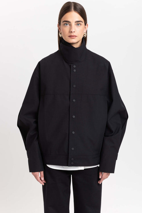 Black mackintosh wool unisex urban jacket