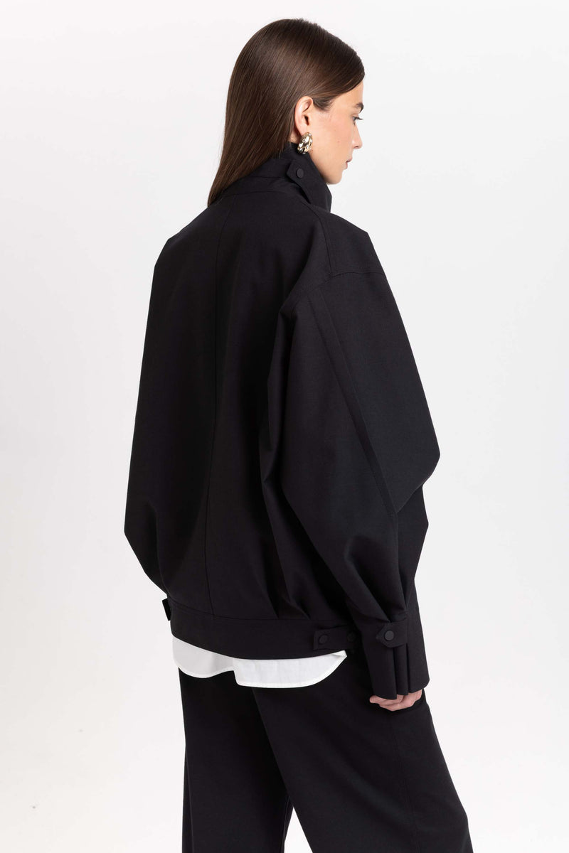 Black mackintosh wool unisex urban jacket