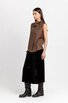 Caramel herringbone suiting draped-front blouse