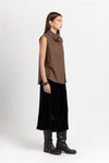 Caramel herringbone suiting draped-front blouse