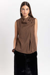 Caramel herringbone suiting draped-front blouse