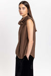 Caramel herringbone suiting draped-front blouse
