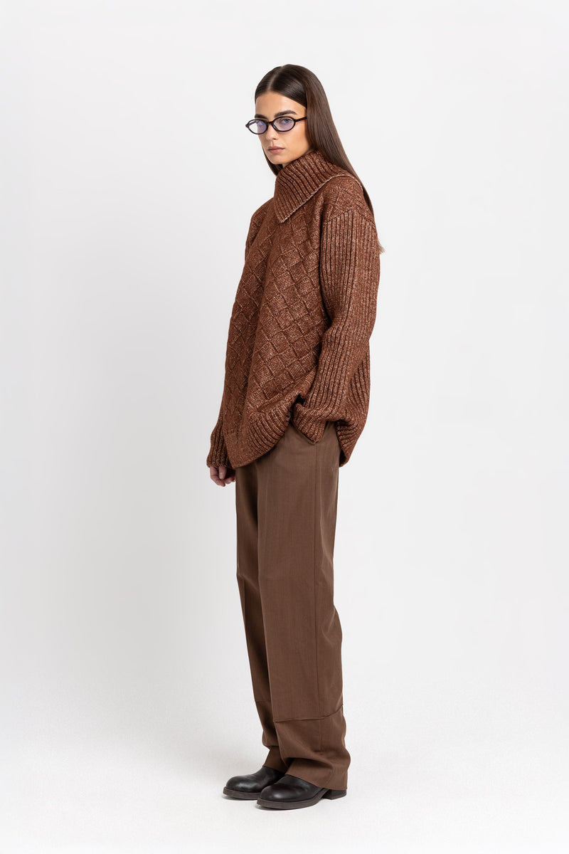 Toffee brown merino blend long pullover