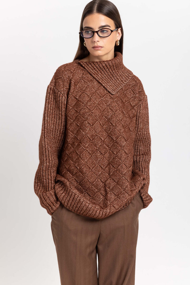 Toffee brown merino blend long pullover