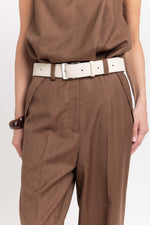 Light beige short leather belt