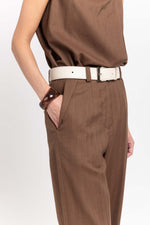 Caramel herringbone tailored straight pants