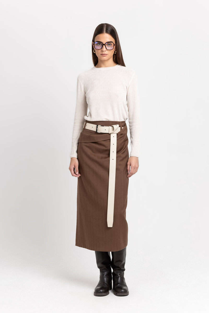 Caramel herringbone suiting pencil skirt