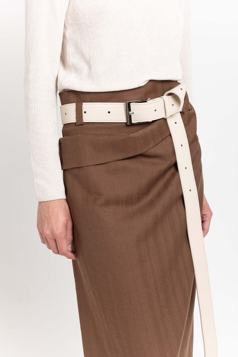 Light beige long leather belt
