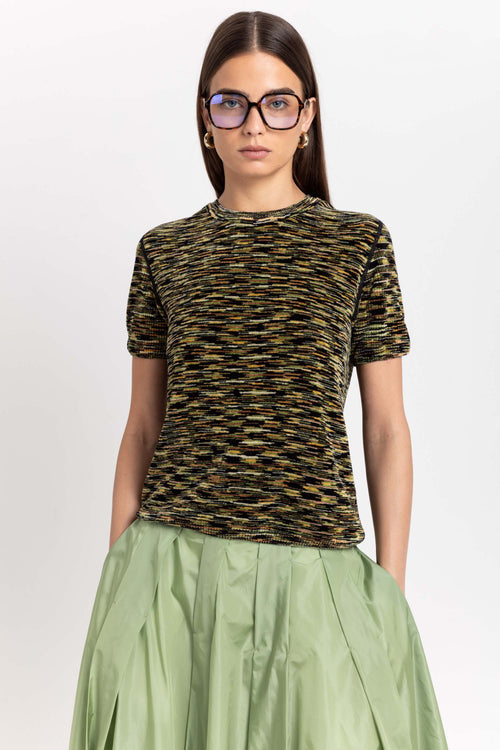 Green mix chenille short sleeve top