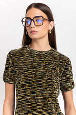 Green mix chenille short sleeve top