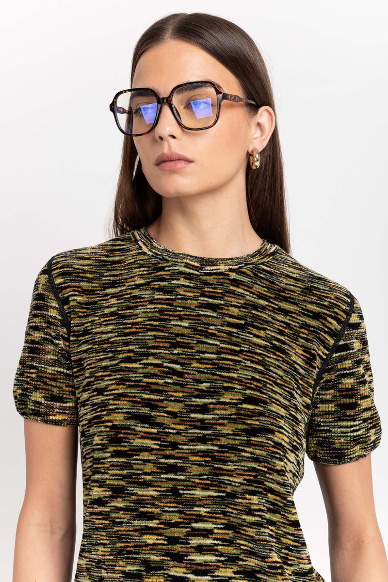 Green mix chenille short sleeve top