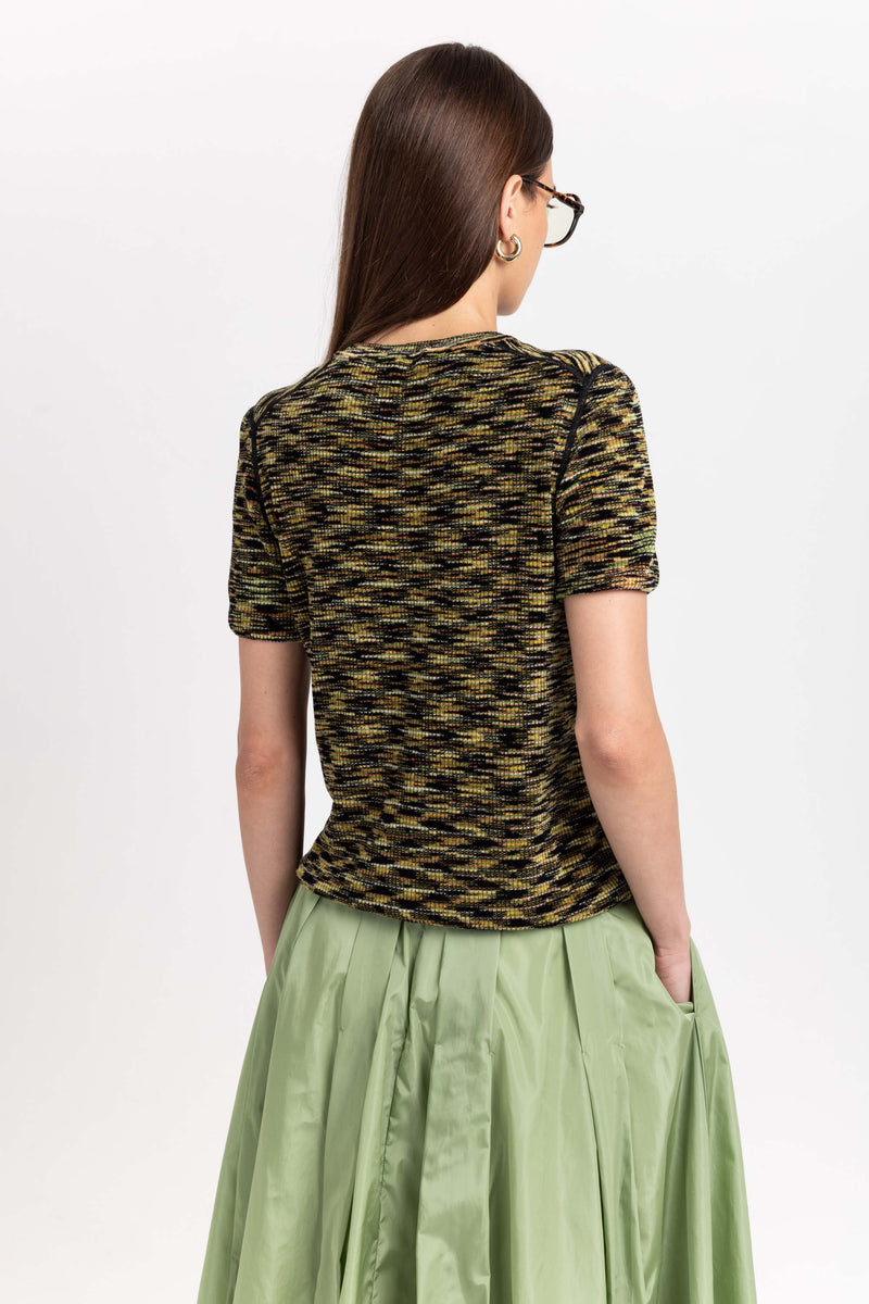 Green mix chenille short sleeve top