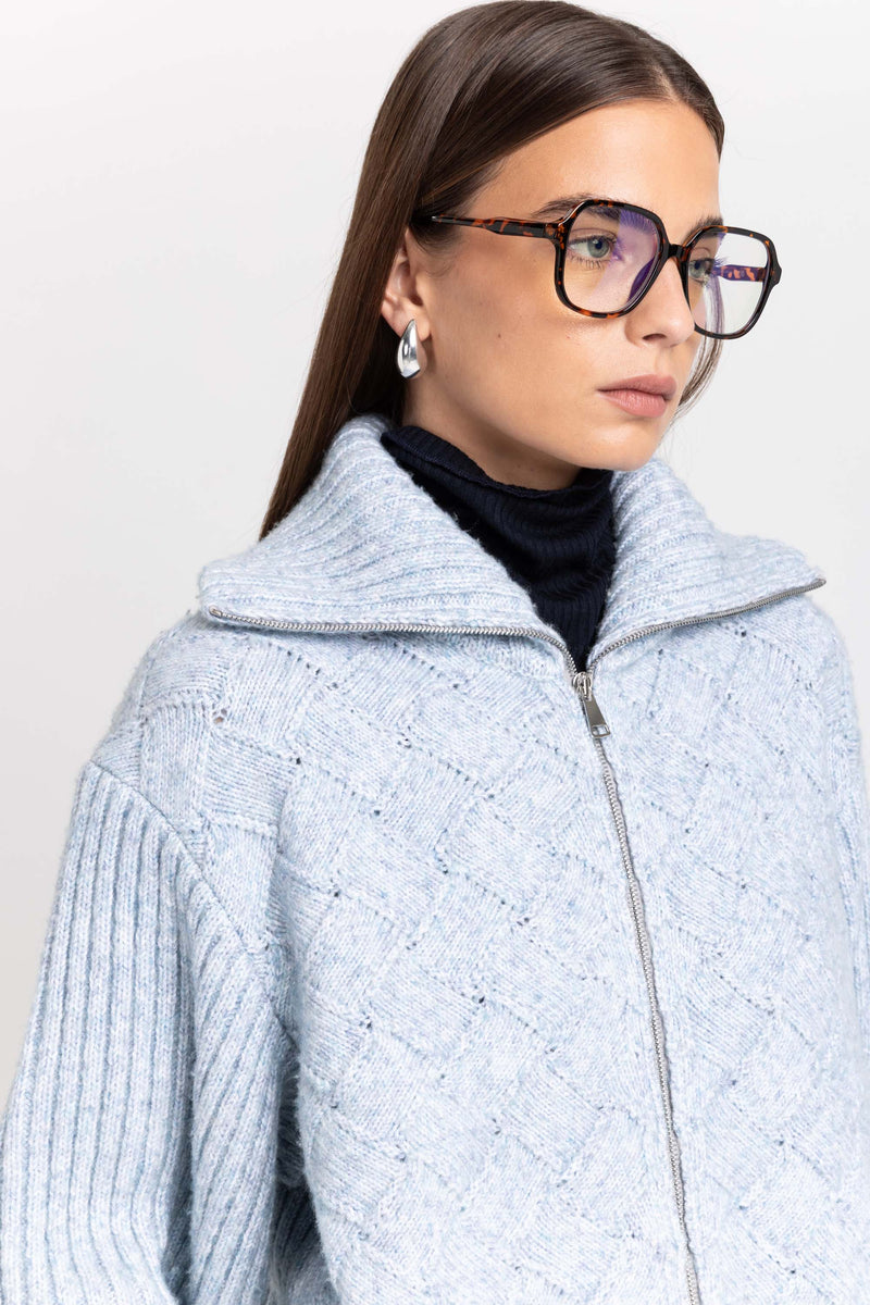 Cloud blue merino blend unisex chunky cardigan