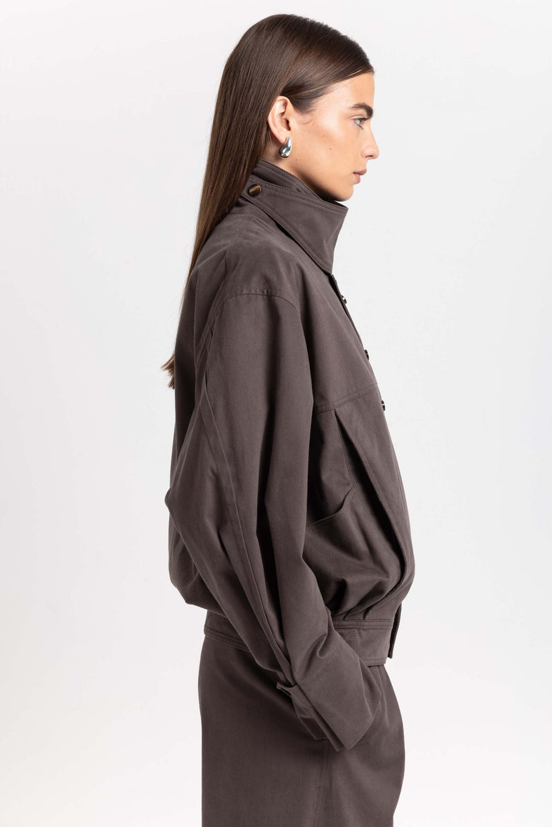 Earth brown soft touch cotton unisex urban jacket
