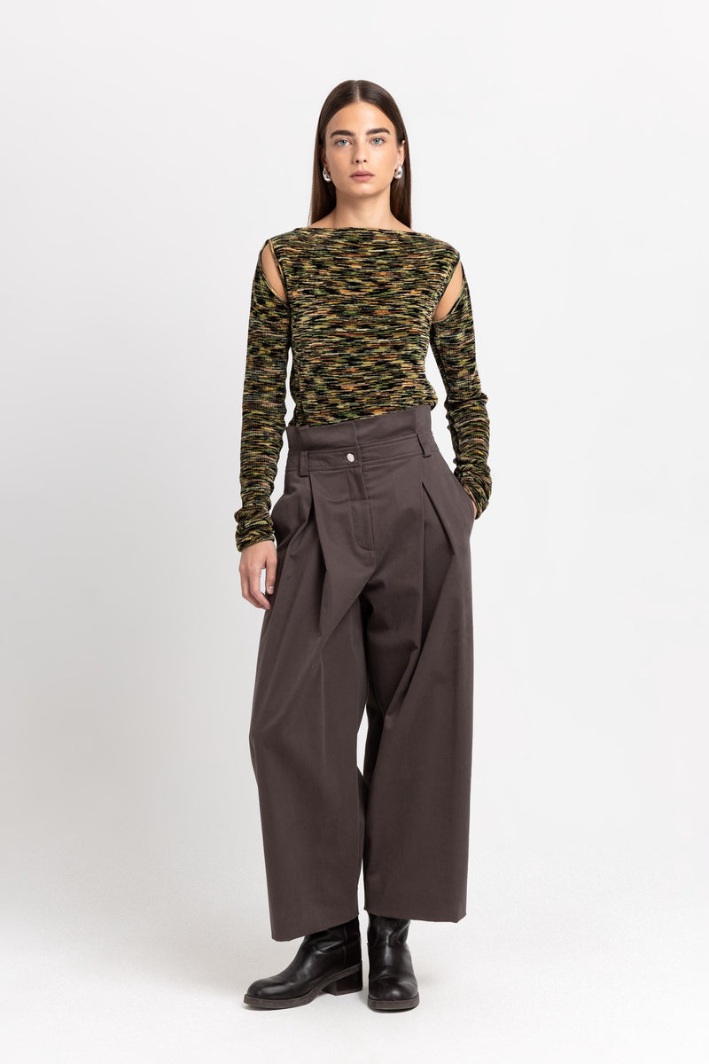 Green mix fine chenille long sleeve top with cutouts