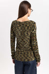 Green mix fine chenille long sleeve top with cutouts