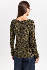 Green mix fine chenille long sleeve top with cutouts