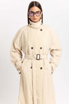 Butter beige bonded crinkle tech trench coat