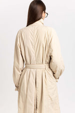 Butter beige bonded crinkle tech trench coat