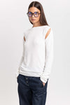 Off white fine chenille long sleeve top with cutouts