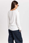 Off white fine chenille long sleeve top with cutouts