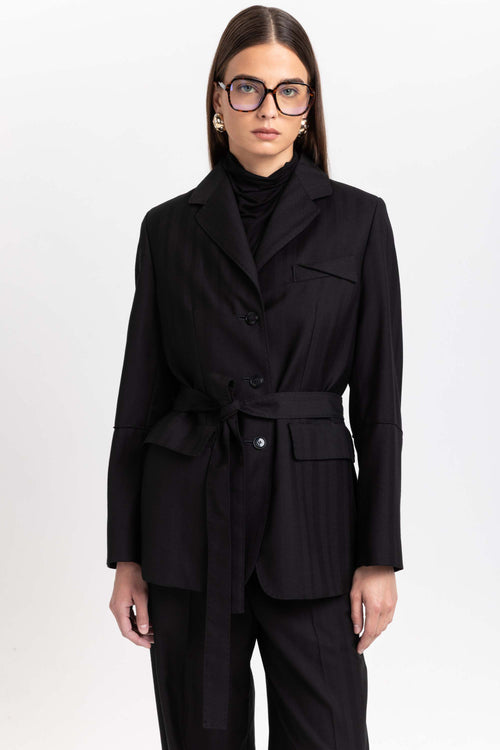 Black herringbone suiting tailored jacket