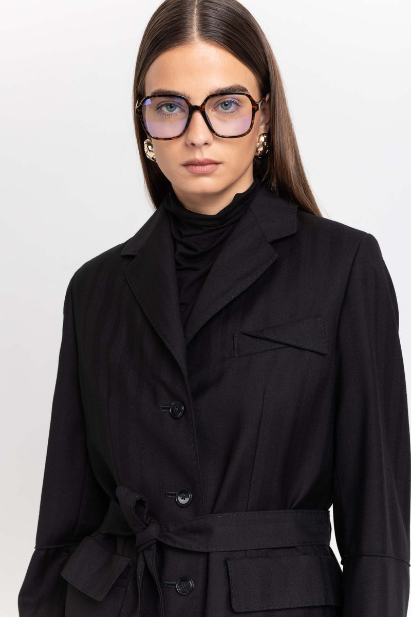 Black herringbone suiting tailored jacket
