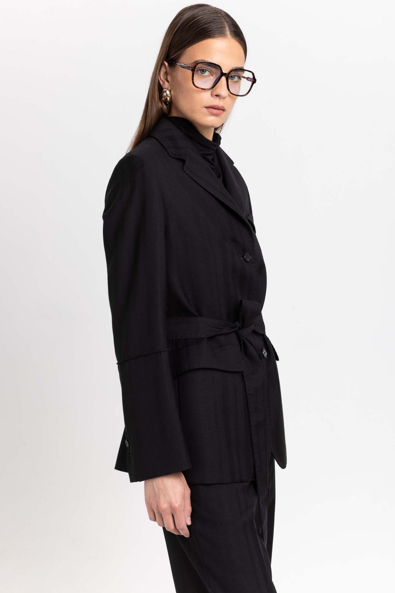 Black herringbone suiting tailored jacket
