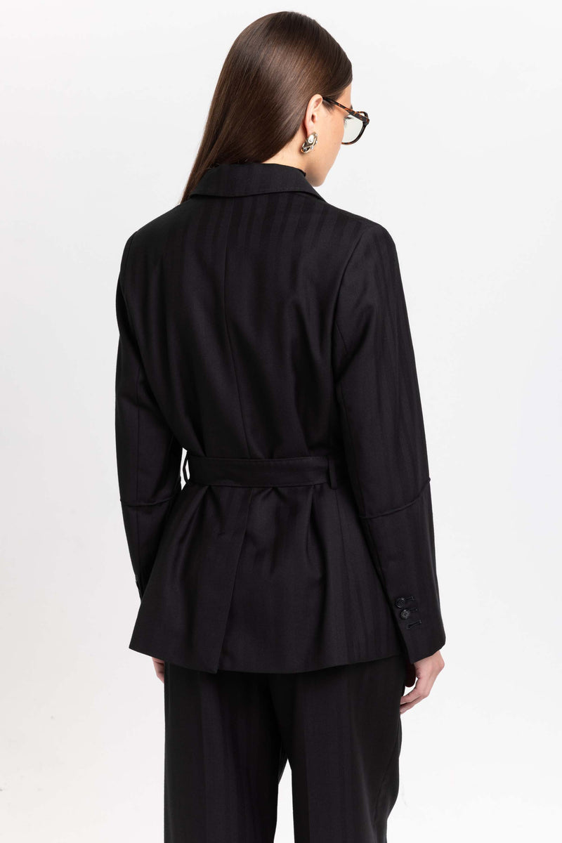 Black herringbone suiting tailored jacket