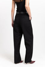 Black herringbone suiting tailored straight pants
