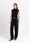 Black long leather belt