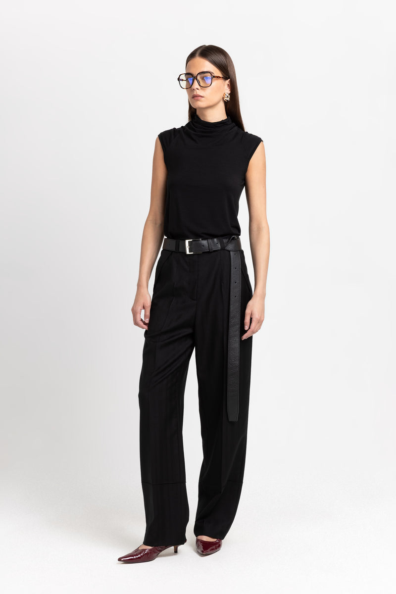 Black long leather belt