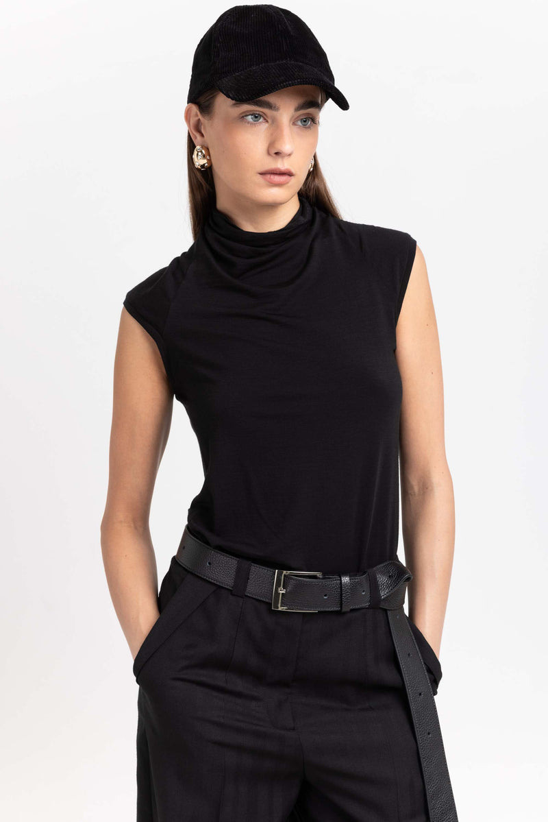 Black long leather belt