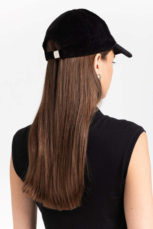 Black corduroy embroidered cap