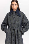 Navy & green twill blend unisex coat with double collar