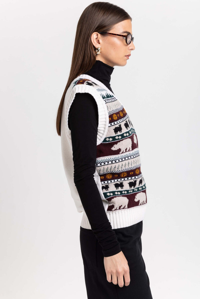 Light mix fine merino unisex holiday jacquard vest