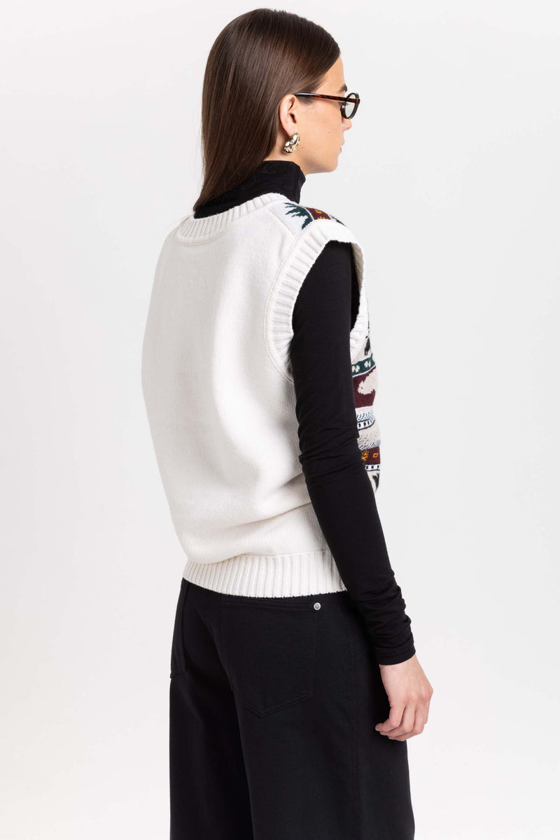 Light mix fine merino unisex holiday jacquard vest