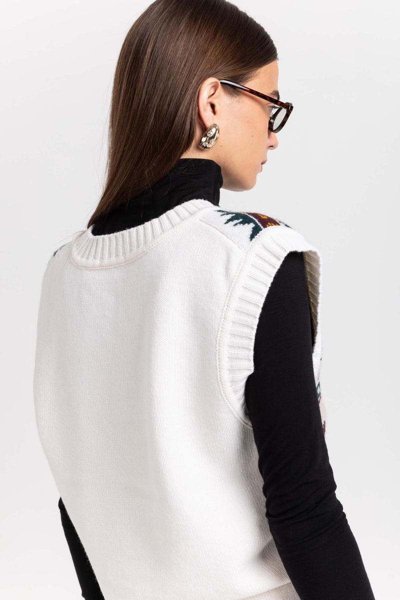 Light mix fine merino unisex holiday jacquard vest