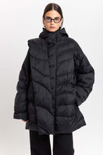 Black down coat with scarf