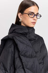 Black down coat with scarf