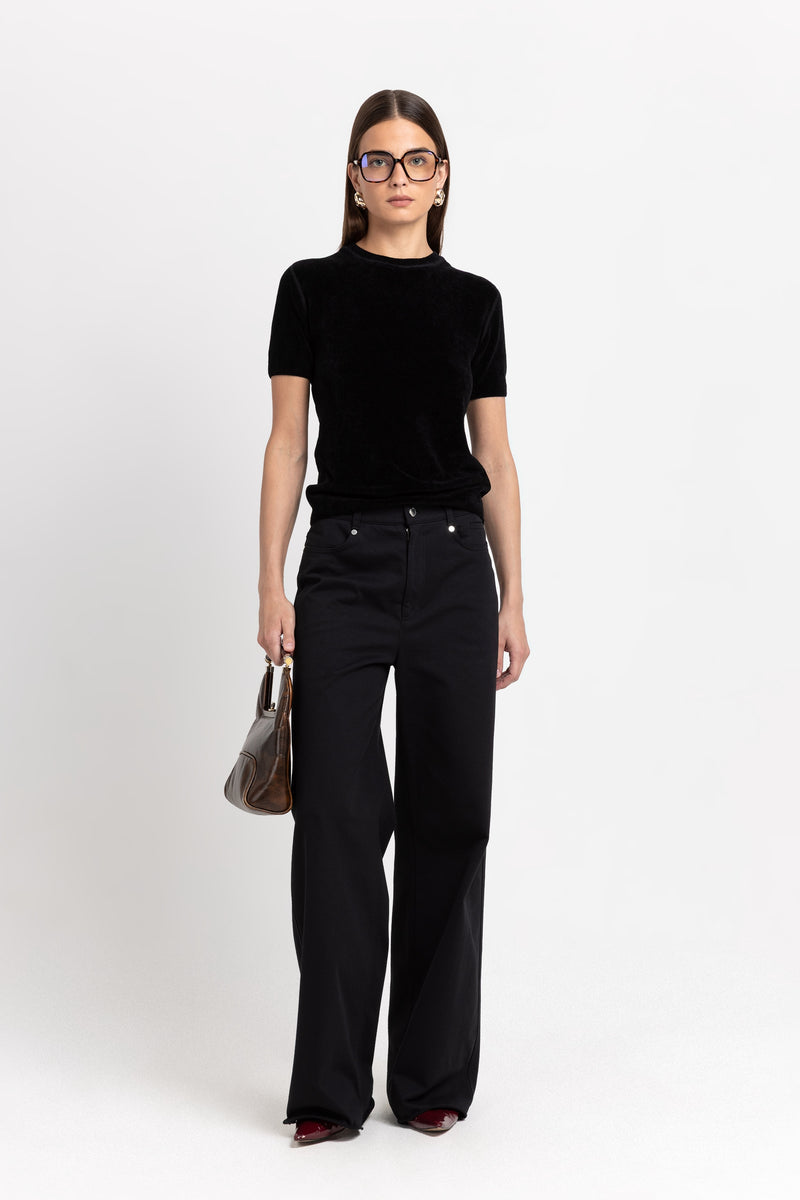 Black chenille short sleeve top