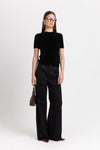 Black solid jersey wide-leg pants