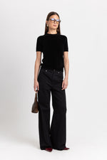 Black solid jersey wide-leg pants