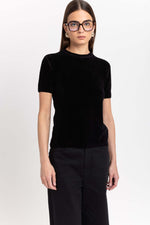 Black chenille short sleeve top