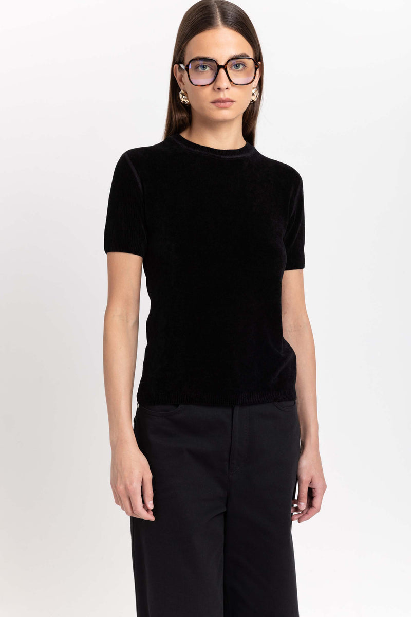 Black chenille short sleeve top