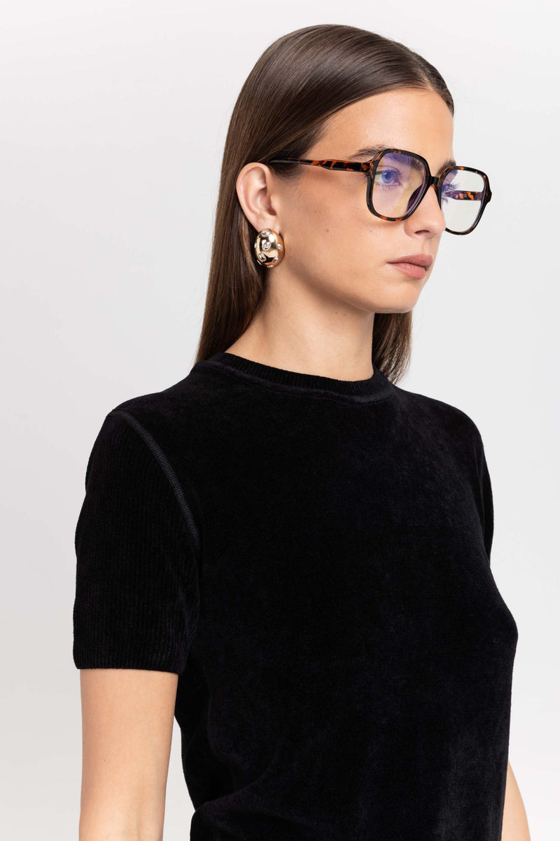 Black chenille short sleeve top